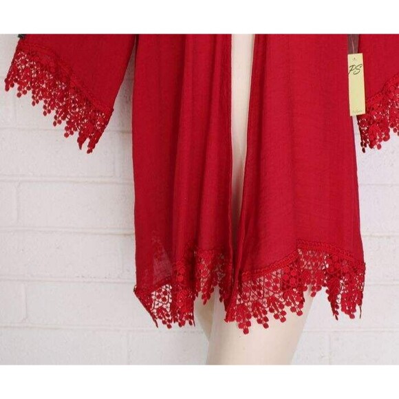 NWT Per Seption Concepts Large Cool Red Open Tunic Jacket Ornate Lace Trim - Picture 4 of 5